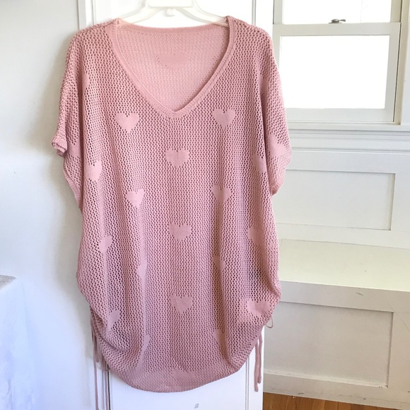 BLOOMCHIC Open Knit Sweater Tunic Side Ruching Pink Women’s Plus Size 22-24 3X - Picture 1 of 16